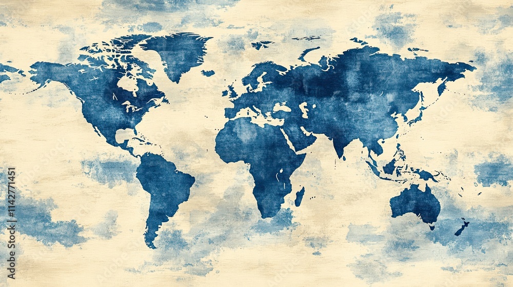Obraz premium Blue world map showing continents on grunge background