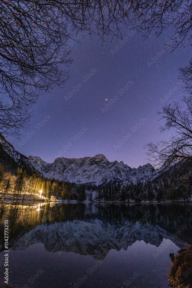 Cold starry night at the lakes of Fusine