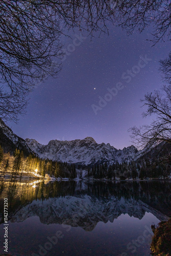 Obraz na płótnie Cold starry night at the lakes of Fusine w salonie