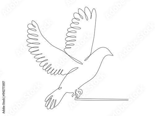 One continuous line drawing of cute flying dove bird for logo identity, Modern continuous line draw vector design graphic illustration. photo