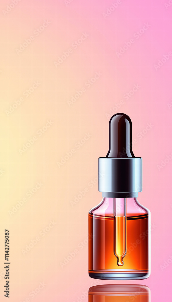detailed image of serum dropper bottle with vibrant orange liquid, set against soft gradient background. design emphasizes elegance and beauty in skincare detailed image of serum dropper bottle with vibrant orange liquid, set against soft gradient background. design emphasizes elegance and beauty in skincare