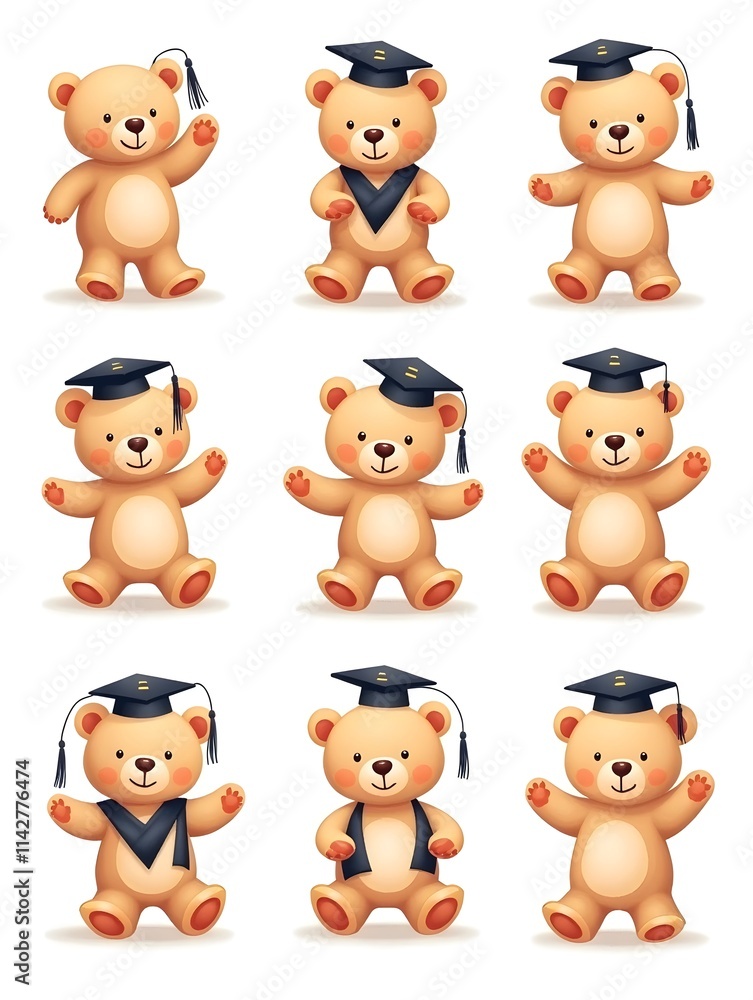 Class of graduation teddy bears with tassel and cap collection. Congratulations graduates celebration set for college, high school, university. Hand drawn isolated illustration. Class of graduation teddy bears with tassel and cap collection. Congratulations graduates celebration set for college, high school, university. Hand drawn isolated illustration.