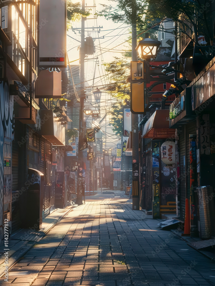 Fototapeta premium the essence of Isekai adventures in a photorealistic cityscape, with dynamic lighting effects Infuse leadership principles into the scene through hidden graffiti messages, enhancing the street art