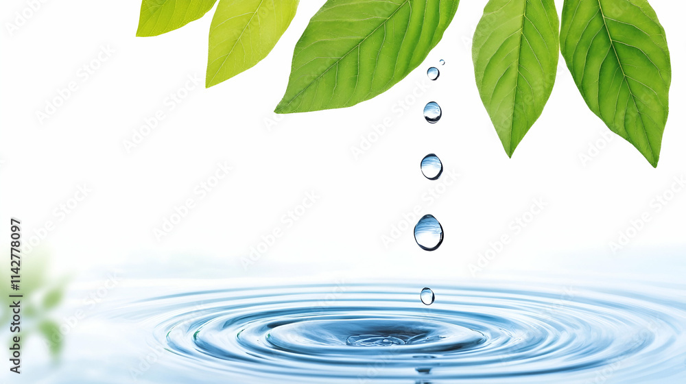 Conservation-focused image of a water droplet falling from a leaf Conservation-focused image of a water droplet falling from a leaf