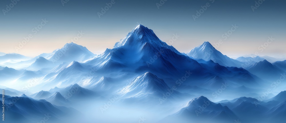 Majestic blue mountains shrouded in mist at dawn. Majestic blue mountains shrouded in mist at dawn.