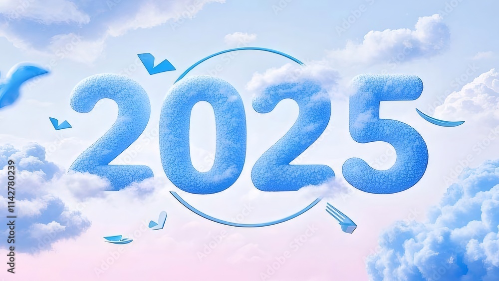 2025, pastel sky, fluffy clouds, new year. 2025, pastel sky, fluffy clouds, new year.