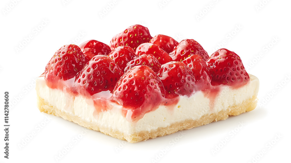 slice of creamy cheesecake topped with fresh strawberries and glaze, showcasing delightful dessert perfect for any occasion. vibrant red strawberries add burst of color and flavor slice of creamy cheesecake topped with fresh strawberries and glaze, showcasing delightful dessert perfect for any occasion. vibrant red strawberries add burst of color and flavor