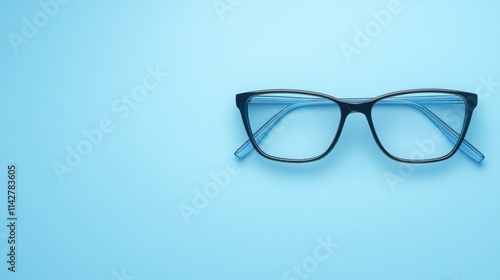 Stylish Black Frame Glasses on a Soft Blue Background for Fashion and Eye Care Themes