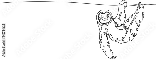 continuous line drawing of a sloth, line art vector illustration