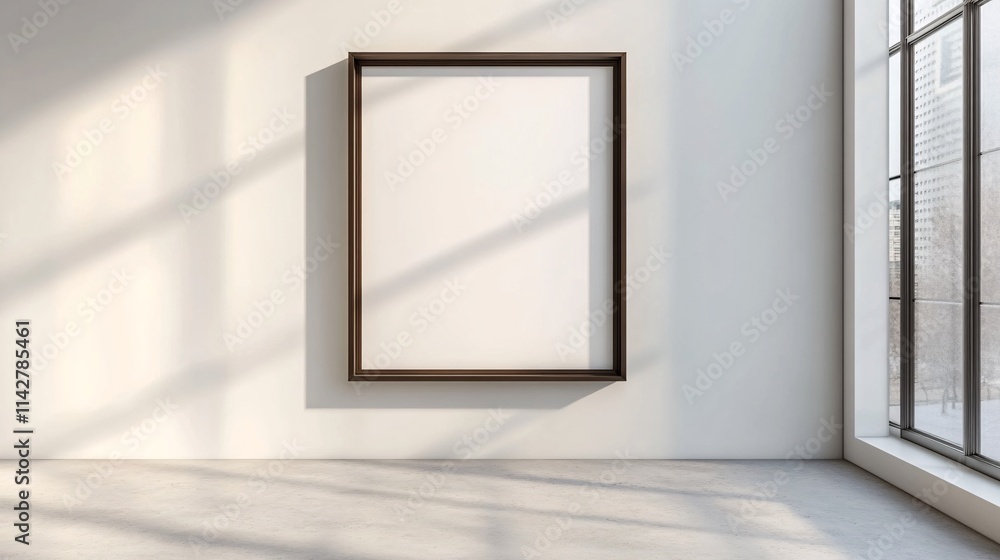 An empty picture frame on a sunlit wall, creating a minimalist and modern aesthetic. An empty picture frame on a sunlit wall, creating a minimalist and modern aesthetic.