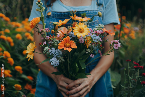 Wallpaper Mural Generative AI Image of a Person Holding a Vibrant Spring Flower Bouquet in Garden Torontodigital.ca