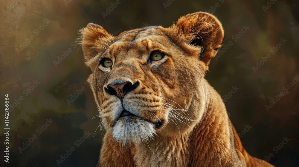 Majestic lioness resting in the wild savanna under the golden sun, showcasing her strength and beauty in the African wilderness Majestic lioness resting in the wild savanna under the golden sun, showcasing her strength and beauty in the African wilderness