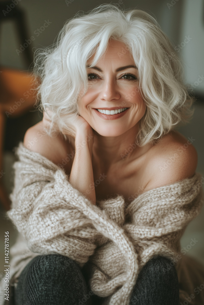 Modeling photo of a middle-aged woman with gray hair Modeling photo of a middle-aged woman with gray hair