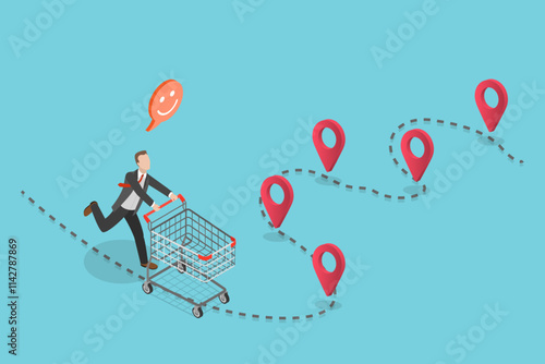 3D Isometric Flat Vector Illustration of Market Consumer Experience, Online Shopping