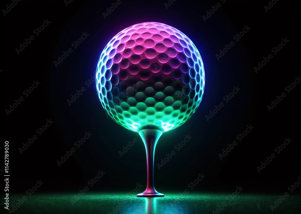Neon Golf Ball Silhouette, Low Light Golf Tee, Night Golf Image, Dark Golf Background, Glowing Golf Ball Neon Golf Ball Silhouette, Low Light Golf Tee, Night Golf Image, Dark Golf Background, Glowing Golf Ball