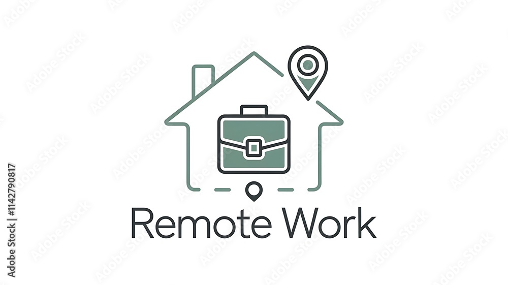 Fototapeta premium Vector Illustration of Green House with Blue Briefcase and Location Pin, Symbolizing Remote Work and Telecommuting