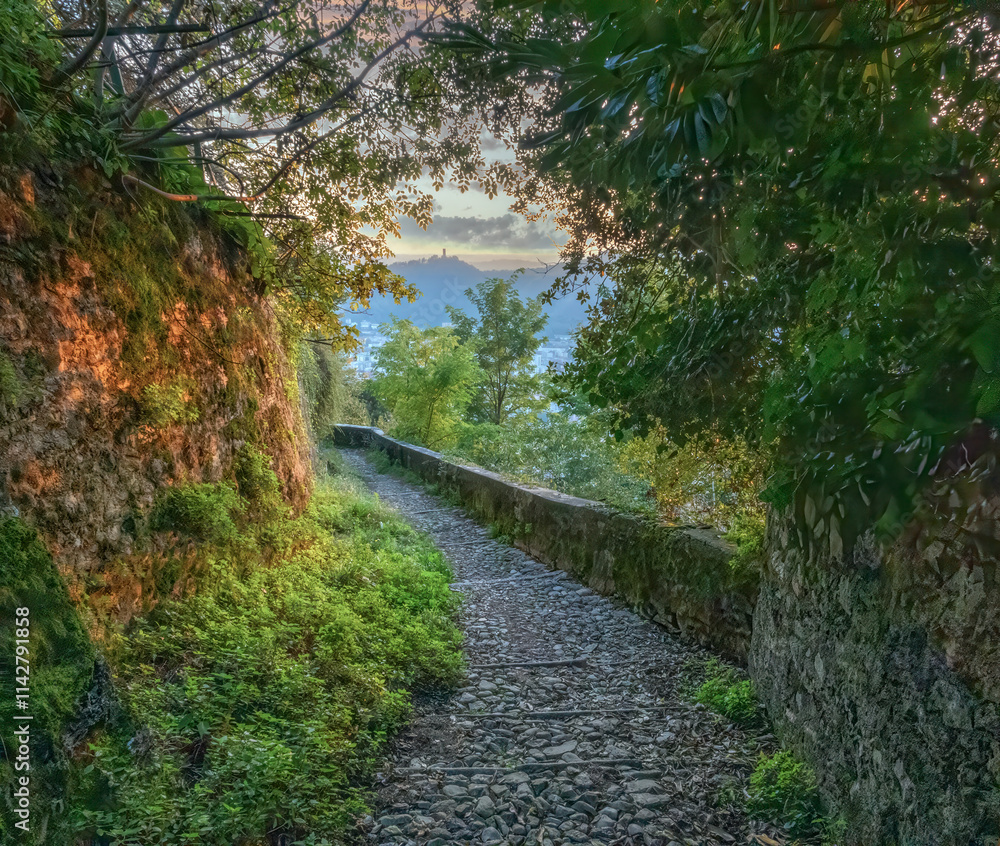 Brunate hiking trail in the fall, Como, Lombardy, Italy
