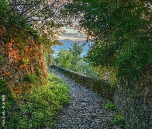 Obraz na płótnie Brunate hiking trail in the fall, Como, Lombardy, Italy w salonie