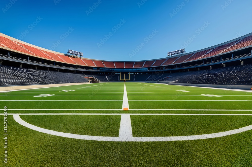 Empty American football stadium on a sunny day.