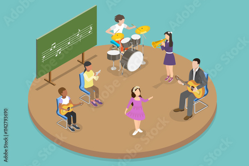3D Isometric Flat Vector Illustration of Music School, Funny School Sctivities