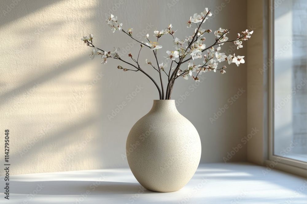 Elegant ceramic flower vase featuring delicate blossoms Elegant ceramic flower vase featuring delicate blossoms