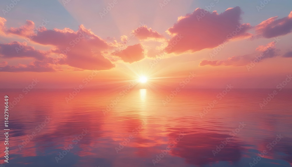 Vibrant sunset over calm ocean with sun rays reflecting on water. Vibrant sunset over calm ocean with sun rays reflecting on water.
