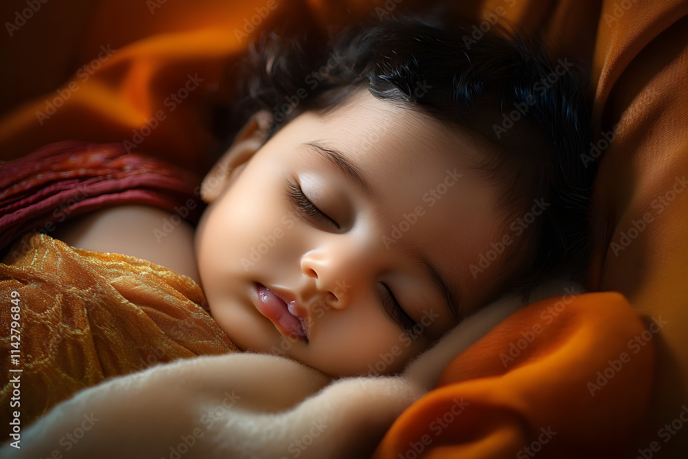 Serene Slumber: Portrait of a Newborn Indian Baby Sleeping Peacefully with Eyes Closed Serene Slumber: Portrait of a Newborn Indian Baby Sleeping Peacefully with Eyes Closed