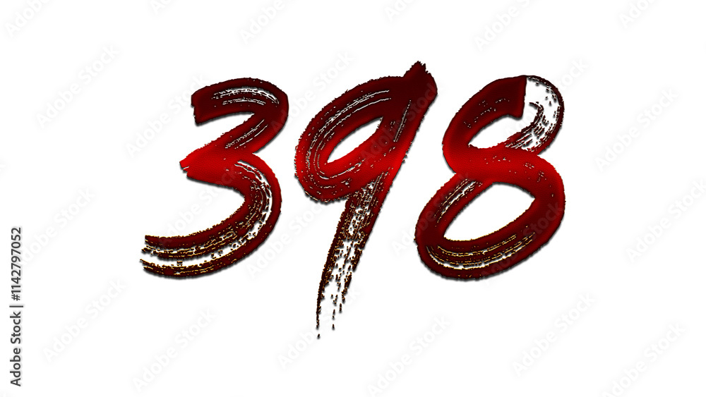 3D blood red number design of 398 on white background. 3D blood red number design of 398 on white background.