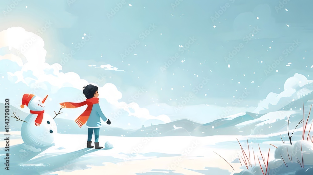 Boy and snowman in snowy landscape. Boy and snowman in snowy landscape.