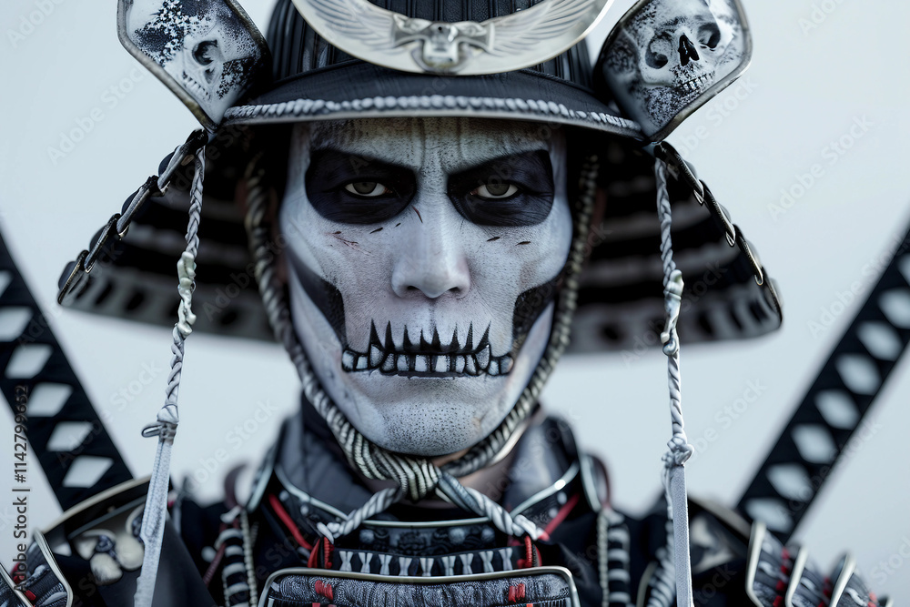 Generative AI Image of Creepy Samurai Character with Skeleton Face Art and Dark Armor Design Generative AI Image of Creepy Samurai Character with Skeleton Face Art and Dark Armor Design