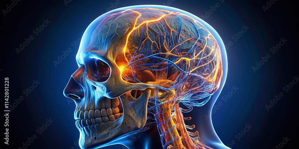 Night Photography: Human Occipital Bone Anatomy, Detailed 3D Model, Medical Illustration, Scientific Visualization, High Resolution Night Photography: Human Occipital Bone Anatomy, Detailed 3D Model, Medical Illustration, Scientific Visualization, High Resolution
