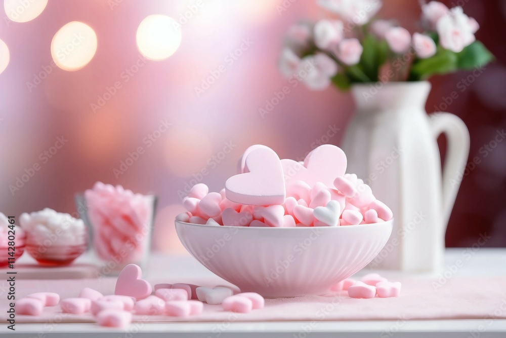 Pink and White Heart-Shaped Candy on Table Pink and White Heart-Shaped Candy on Table