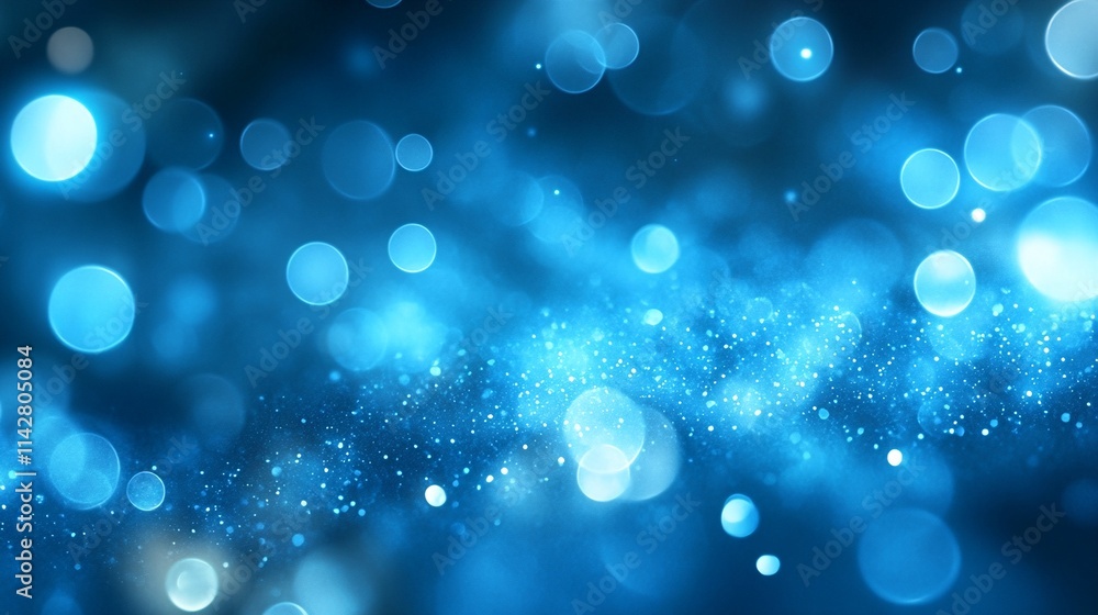 Blue and white bokeh lights floating across a dark blue background. Blue and white bokeh lights floating across a dark blue background.