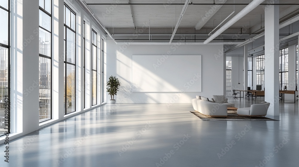 an empty and brightly lit office space with white walls and floors, featuring large windows that allow natural light to pour in. an empty and brightly lit office space with white walls and floors, featuring large windows that allow natural light to pour in.