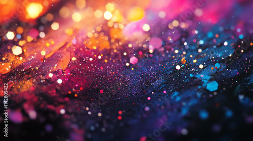 Neon light effect background with bokeh and tiny particles dancing, sparkling blurred abstract shiny bokeh background, abstract background with blurred bokeh lights with shiny sparkle glitters.