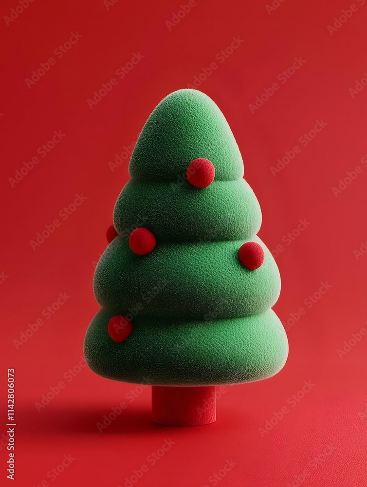 Minimalist 3D rendered Christmas tree with red ornaments on red background. Minimalist 3D rendered Christmas tree with red ornaments on red background.