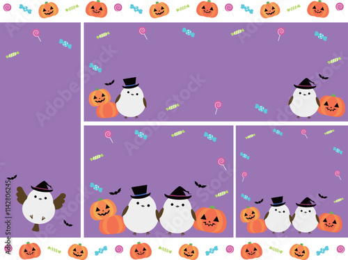 かわいいシマエナガとハロウィンの背景4種セット