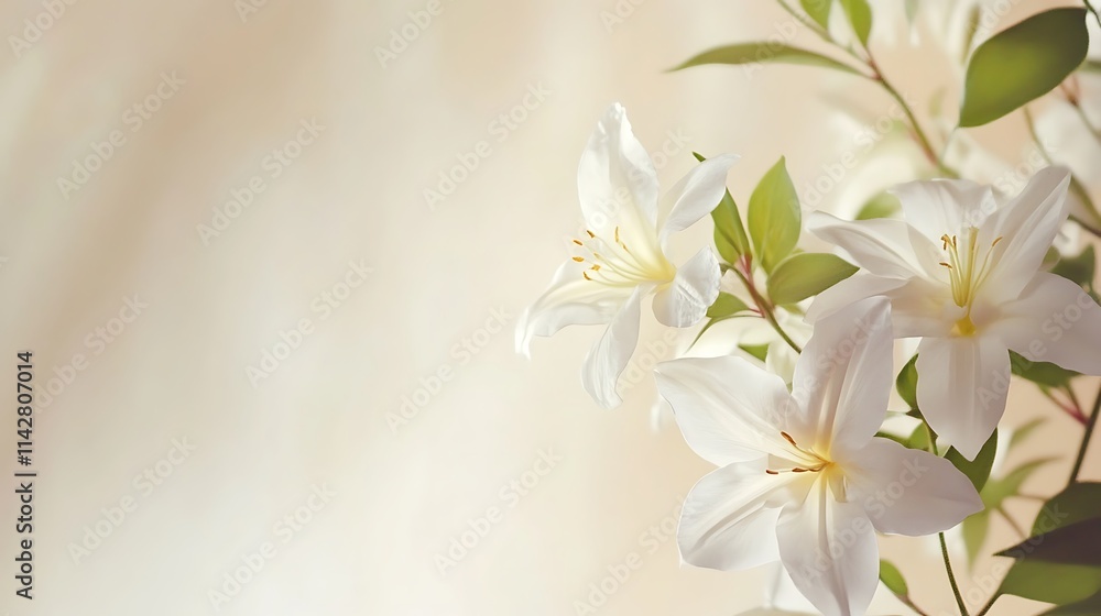 Fototapeta premium Elegant White Lilies Bloom Softly Against A Pale Background