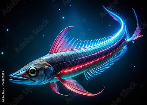 Oarfish Bioluminescence: Deep Sea Drone Photography - Glowing Fish, Underwater Light Show photo