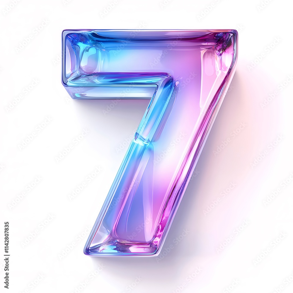 Iridescent glass number seven, 3D render.