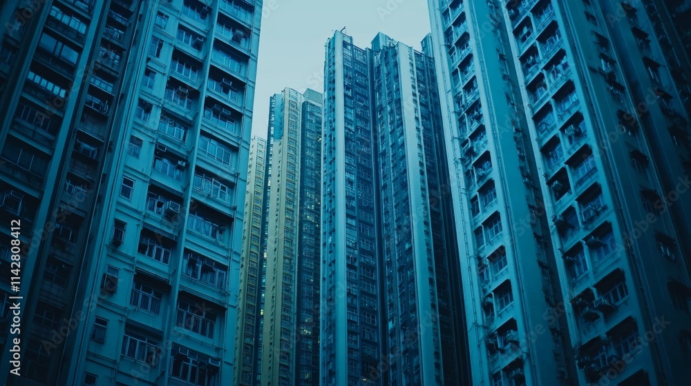 Obraz premium modern buildings in Hong Kong,blue toned,China.