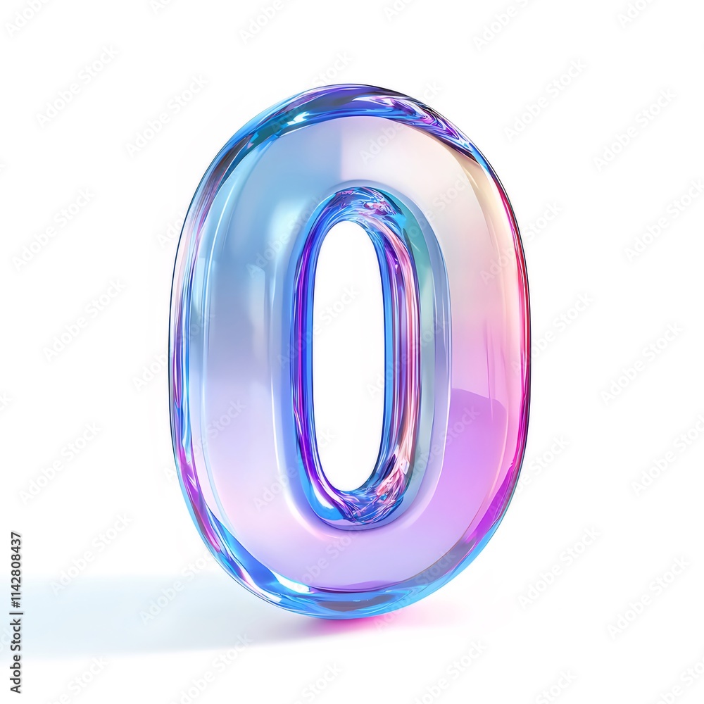 Iridescent glass number zero, 3D render. Iridescent glass number zero, 3D render.