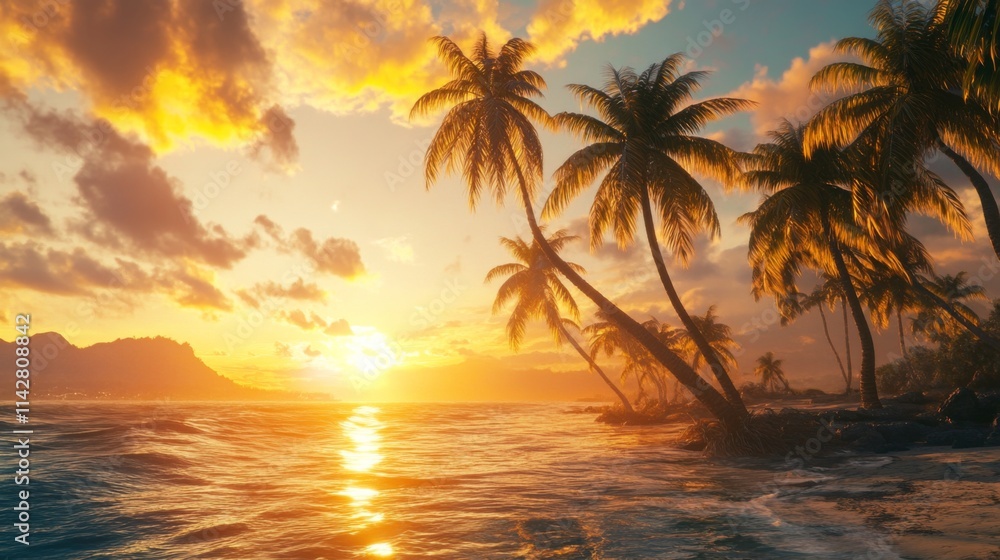 Serene Sunset Over Palm Trees by the Water Serene Sunset Over Palm Trees by the Water