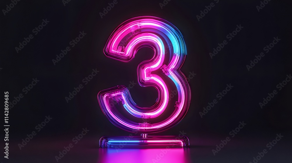 Glowing neon number three on dark background. Glowing neon number three on dark background.