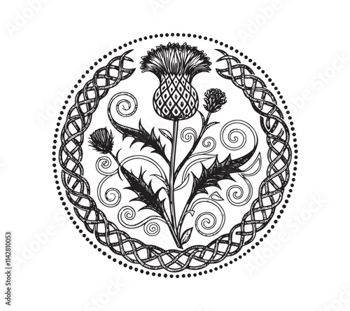 Scottish thistle vector line art in Celtic style flower  photo