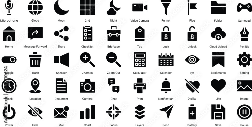 UI Icon Set : 50 Stylish Fill Vector Icons in Black UI Icon Set : 50 Stylish Fill Vector Icons in Black