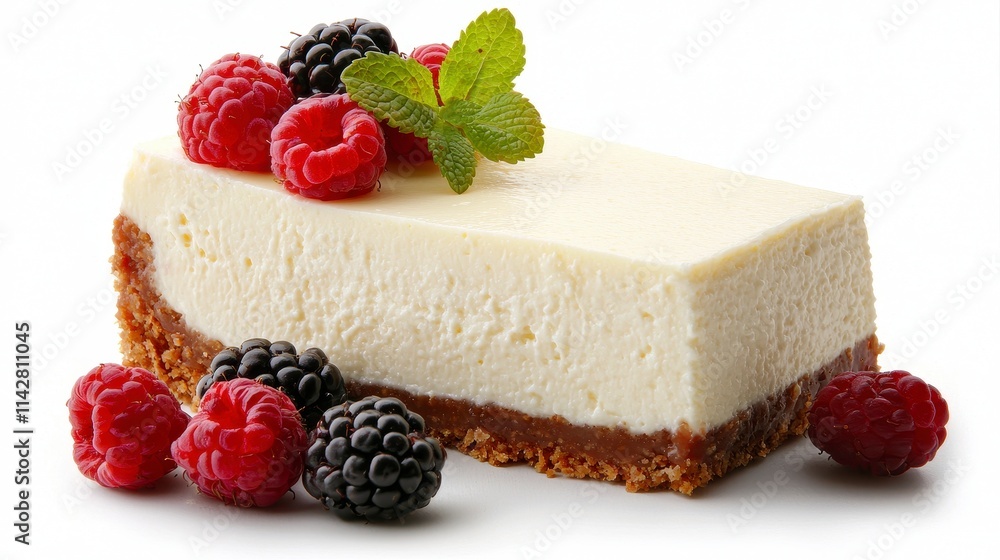 Creamy Cheesecake Slice with Fresh Berries and Mint Creamy Cheesecake Slice with Fresh Berries and Mint
