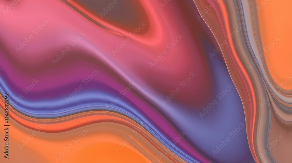 Obraz premium Abstract Liquid Swirls: A mesmerizing abstract background featuring vibrant, flowing lines in shades of pink, purple, blue, and orange, evoking a sense of fluidity and movement. 