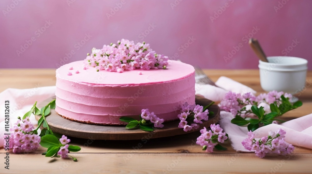 Delicious Pink Cake on a Table Delicious Pink Cake on a Table