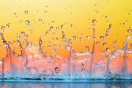 water splash frozen mid-air against orange gradient backdrop